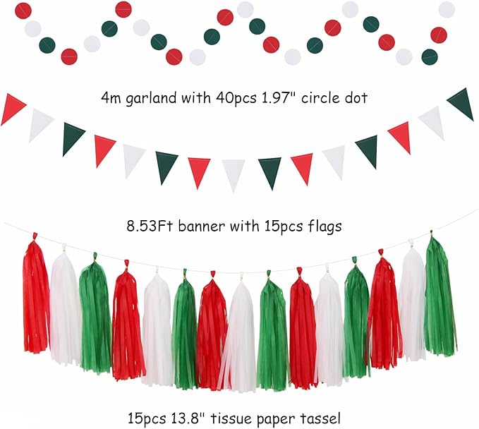 Red Green White Christmas Party Decorations 33pcs Banner Mexico