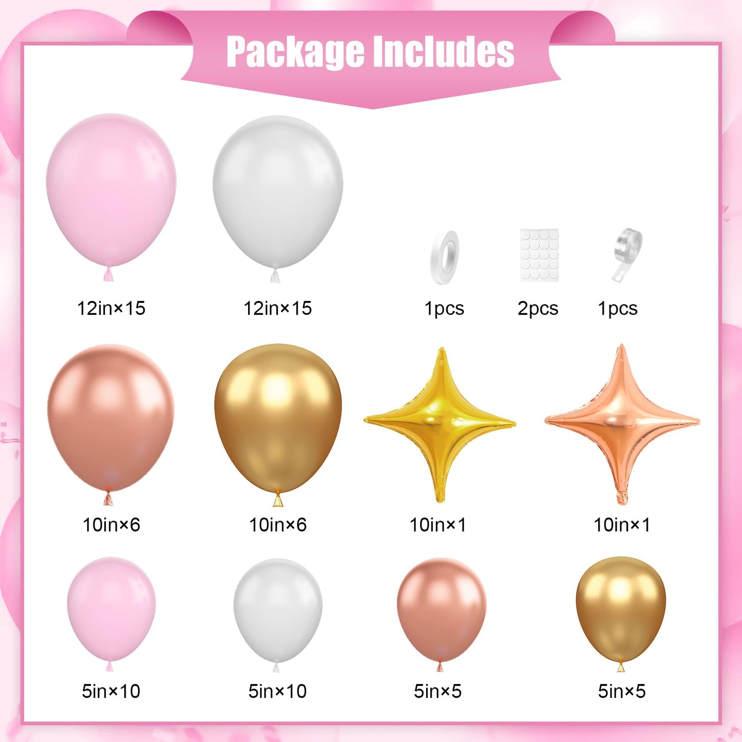 Pink and White Balloon Arch Kit, Pink and Gold Balloons Garland with