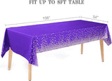 8 Packaging Purple and Gold Plastic Tablecloth, 54 inch x108 inch