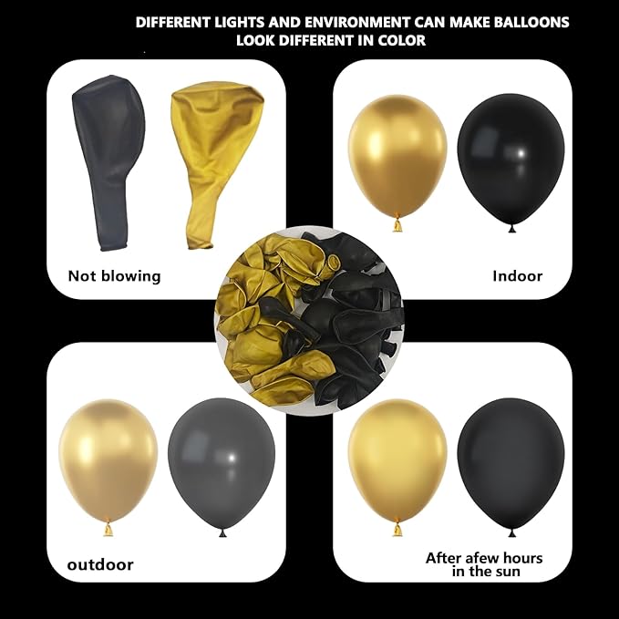 Black and Gold Balloons Garland Arch Kit, 134pcs Black and Metallic