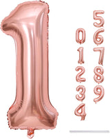 Rose Gold 1 Balloons, 40 Inch Giant Helium Foil Number 0-9 for Girls,