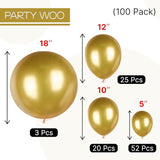 PartyWoo Gold Balloons 100pcs Different Sizes of 18 12 10 5 Inch Gold
