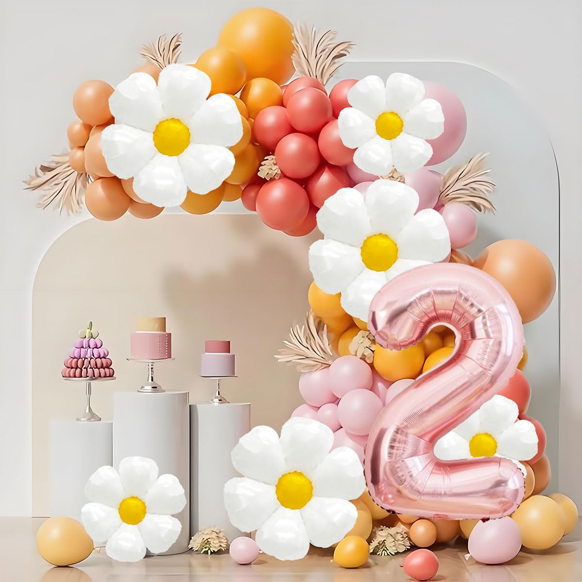 Daisy Balloons Two Groovy Birthday Decorations, 40 Inch Rose Gold
