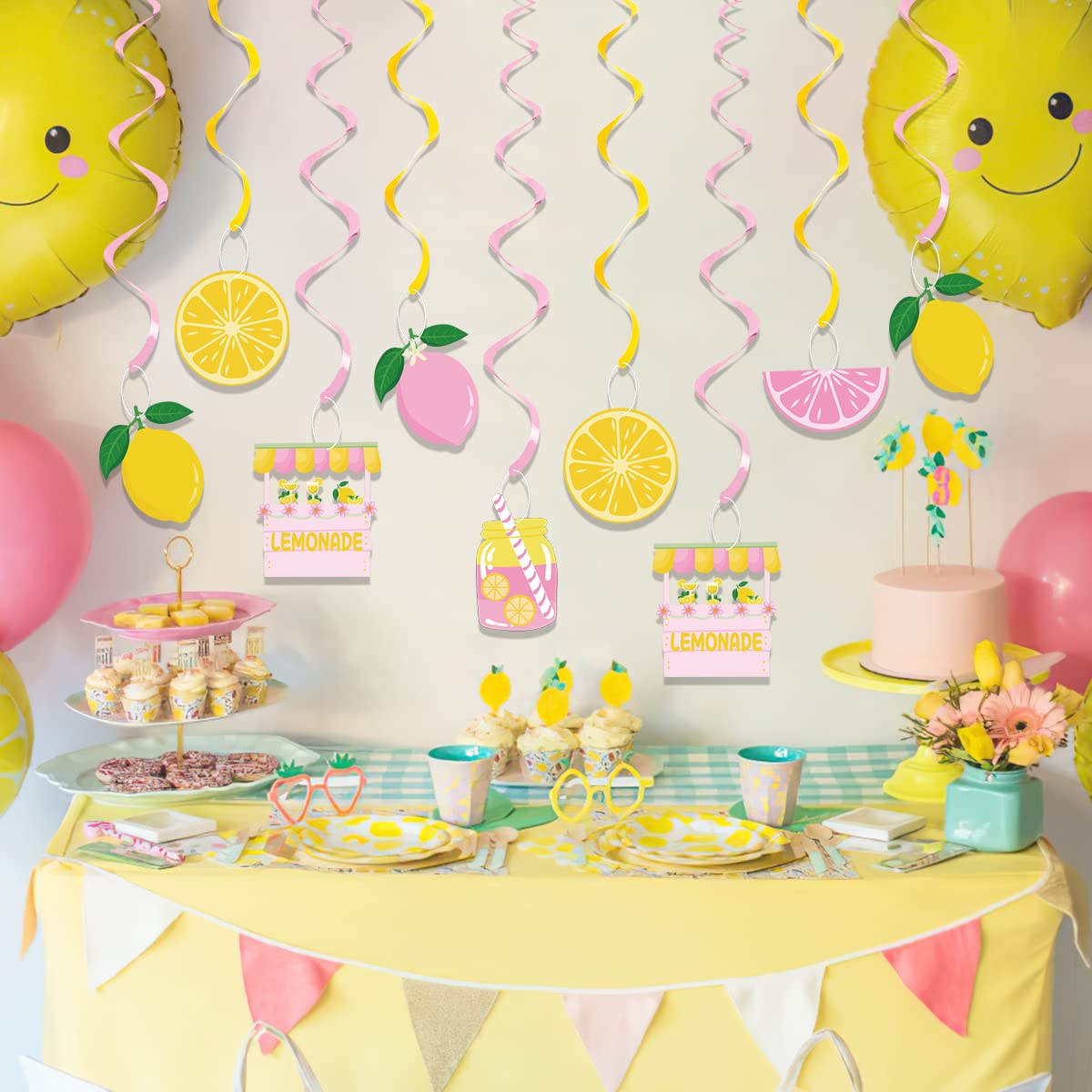 20Pcs Lemon Hanging Swirl Decorations, Citrus Lemonade Party Hanging