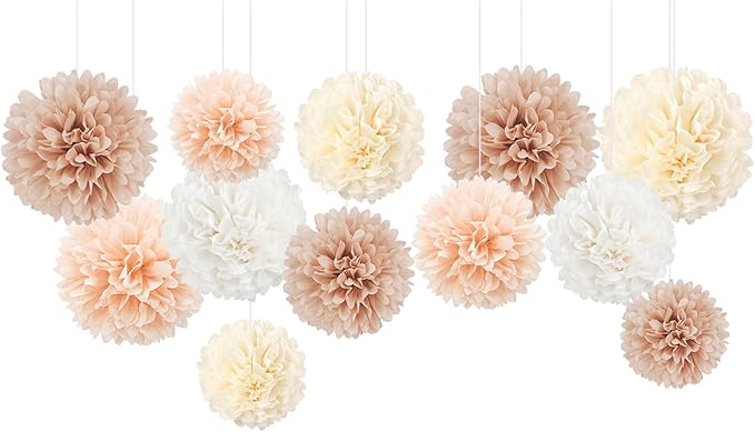 NICROHOME EUR Wedding Decorations, 12 PCS Ivory Champagne Tissue