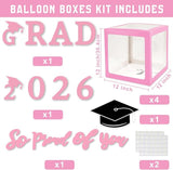 Pink Graduation Decorations Class of 2026 - Set of 4 Balloons Boxes