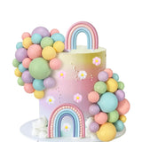 64 PCS Rainbow Cake Toppers with Balls Flowers Boho Cake Topper for