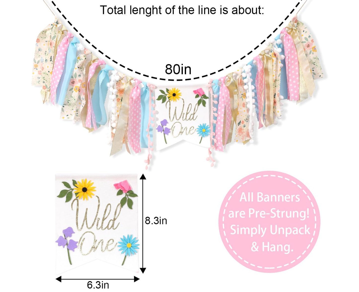 Wild flower High Chair Banner - Girls WildOne 1st Birthday Decoration
