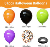 Halloween Party Balloons, 67pcs 12 Inch Black Orange and Purple Green