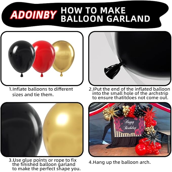 Red and Black Gold Balloon Arch Kit, 140Pcs Explosion Star Black and