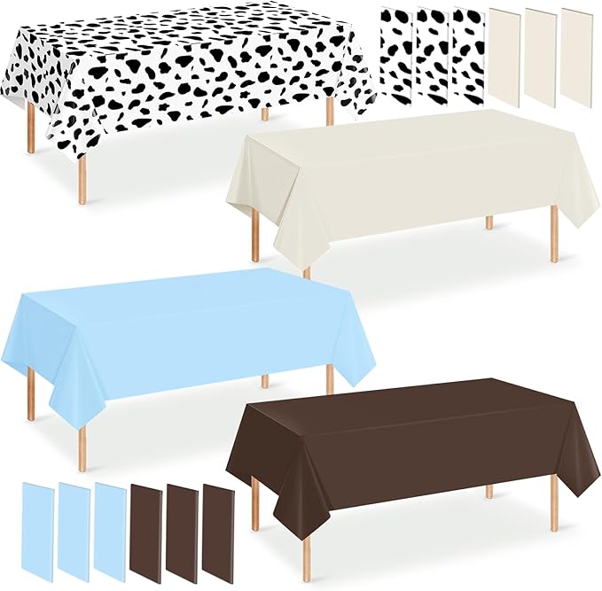 12 Pack Cowboy Baby Shower Plastic Tablecloth for Rectangle Tables