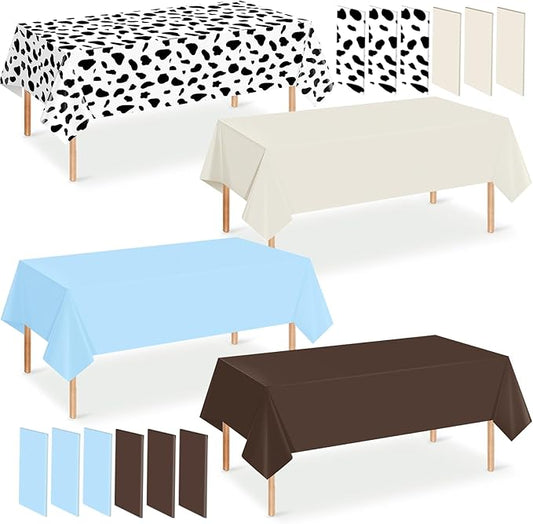 12 Pack Cowboy Baby Shower Plastic Tablecloth for Rectangle Tables