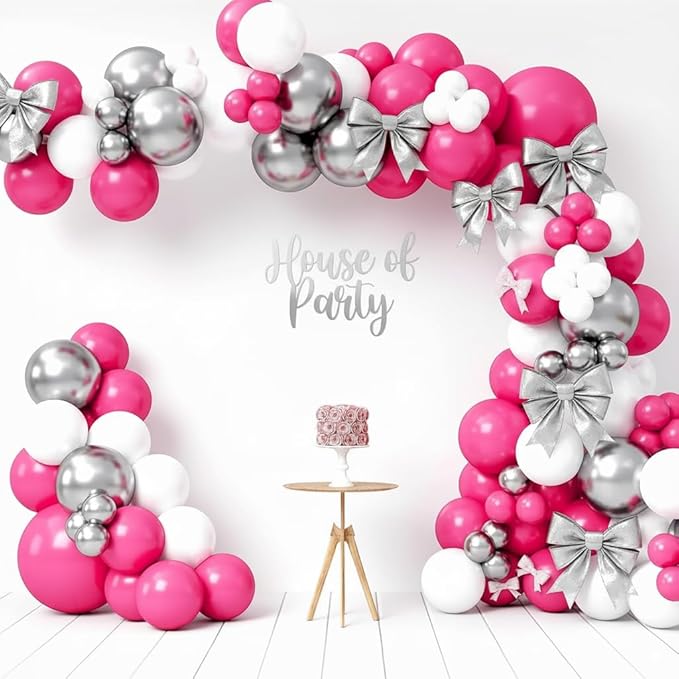 HOUSE OF PARTY Pink Party Decorations - Pink White Silver Balloon