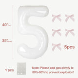 40 Inch White Number Balloons with Pink Bow Coquette Birthday