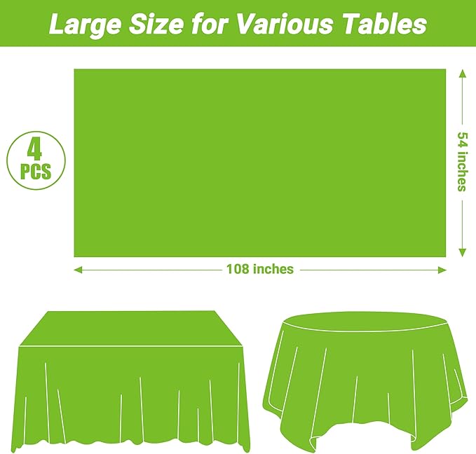 QZYL 4 PCS Plastic Tablecloth, 54 x 108 Inches Waterproof Disposable