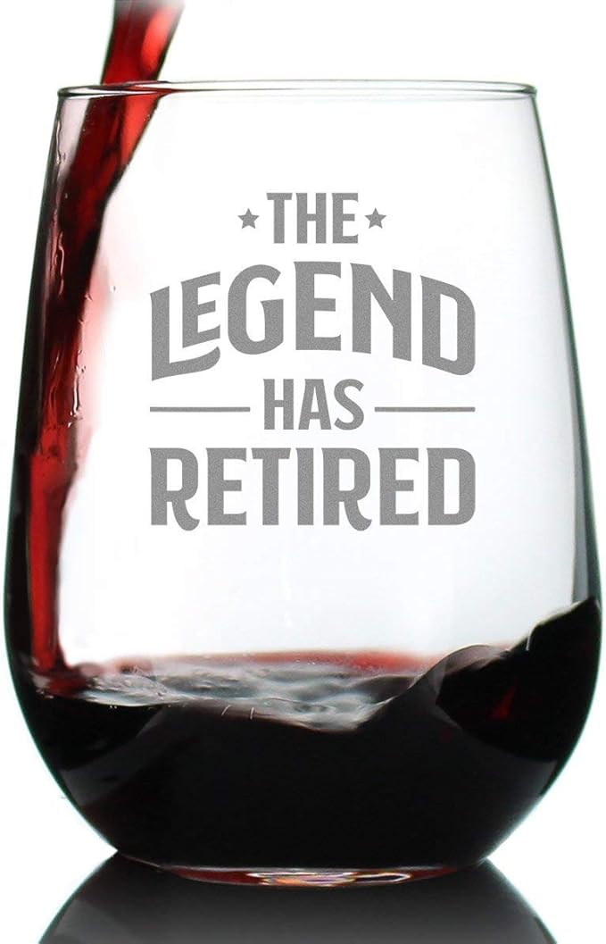 Bevvee Legend Has Retired - Stemless Wine Glass - Funny Retirement