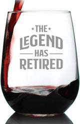 Bevvee Legend Has Retired - Stemless Wine Glass - Funny Retirement