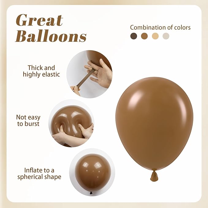 60pcs Brown Balloons 12inch with Dark Brown Coffee Nude Sand White