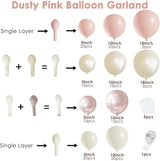 Boho Dusty Pink Balloons Garland Arch Kit, Double Stuffed White Pearl