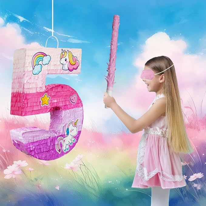 Number 5 Unicorn Pinata for Girls 5th Birthday Party with Party