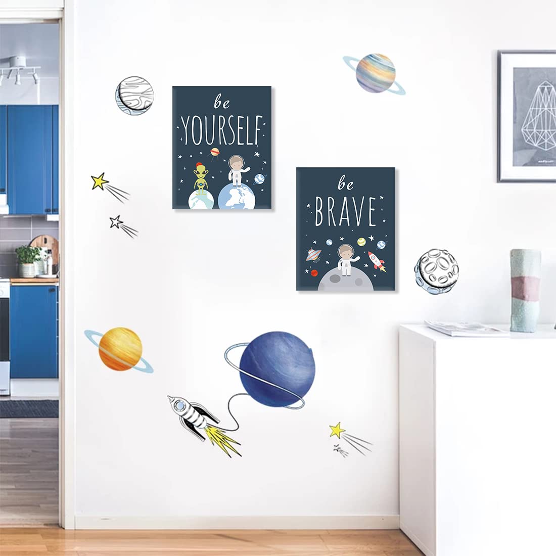 CHDITB Frame Outer Space Art Print, Boys Planet Theme Canvas Posters,