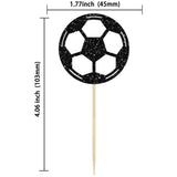 24Pcs Soccer Ball Cupcake Toppers Black Glitter Sports Theme Football