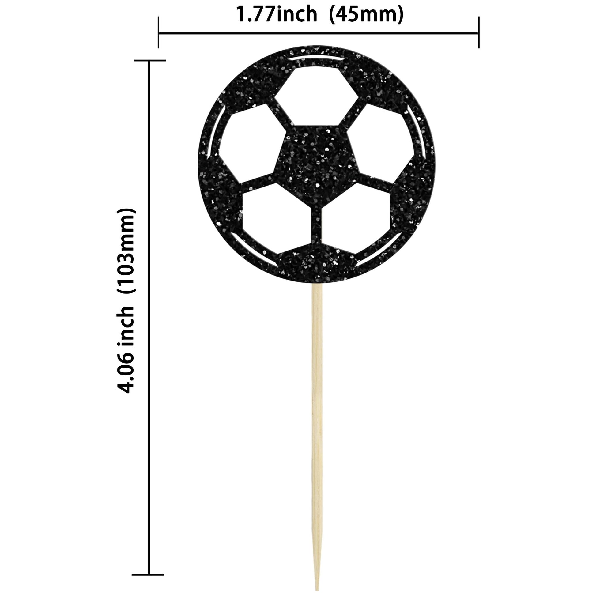 24Pcs Soccer Ball Cupcake Toppers Black Glitter Sports Theme Football