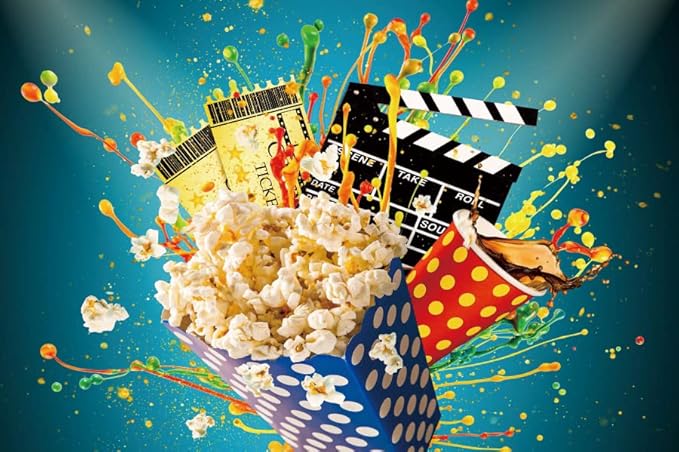 10x5ft Movie Night Party Backdrop for Photo Tickets Popcorn Movie