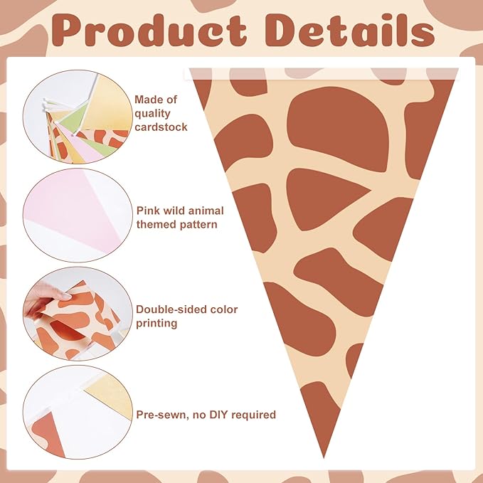 5 Pcs Wild One Birthday Banner Decorations Giraffe Animals Pink