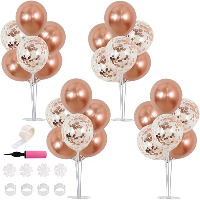 4 Set Rose Gold Balloon Centerpiece for Table Balloons Stand Kit for