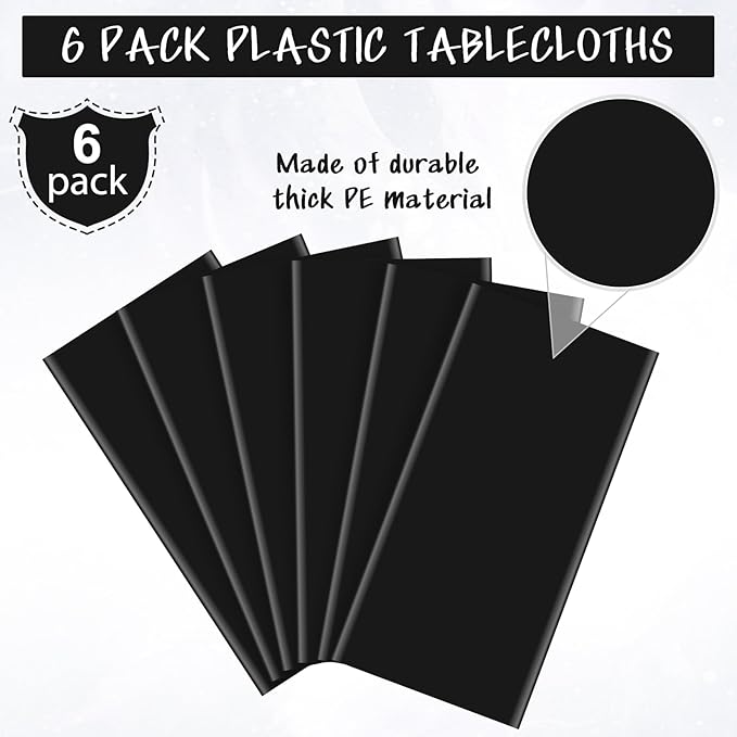 6Pcs Black Rectangle Tablecloth,Disposable Plastic Table