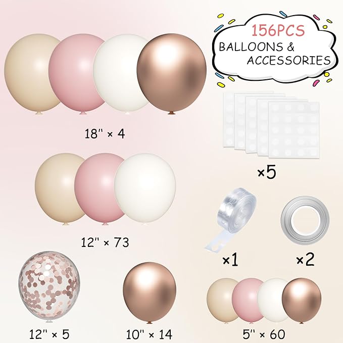 Boho Balloon Garland Arch Kit 156Pcs Dusty Pink Pastel Brown