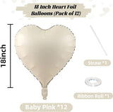 Cream Heart Balloons, 18 Inch Cream Heart Foil Balloons, 12Pcs Boho