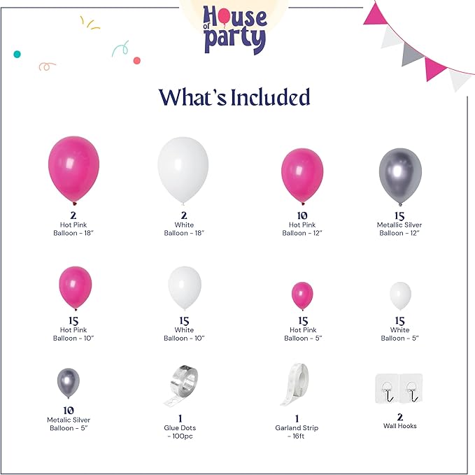 HOUSE OF PARTY Pink Party Decorations - Pink White Silver Balloon