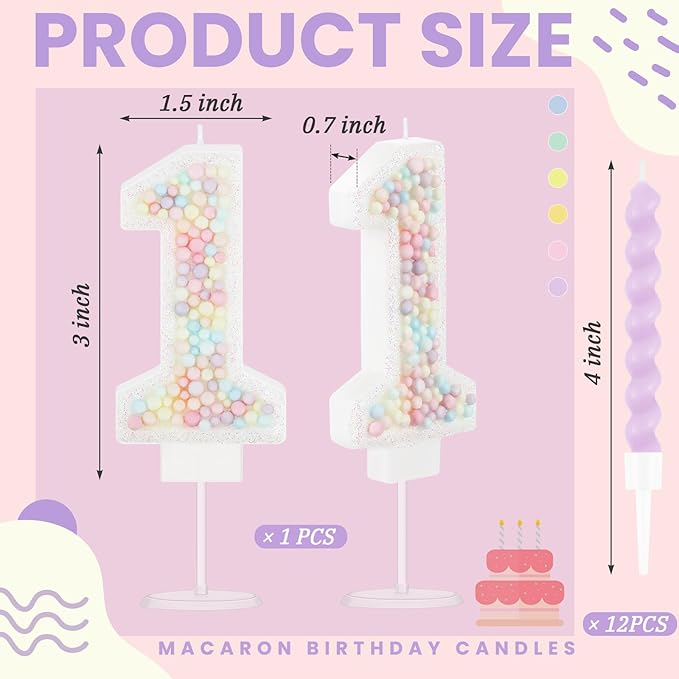 MTLEE Number 1 Birthday Candle with 12 Pcs Spiral Candles for Girls Ma