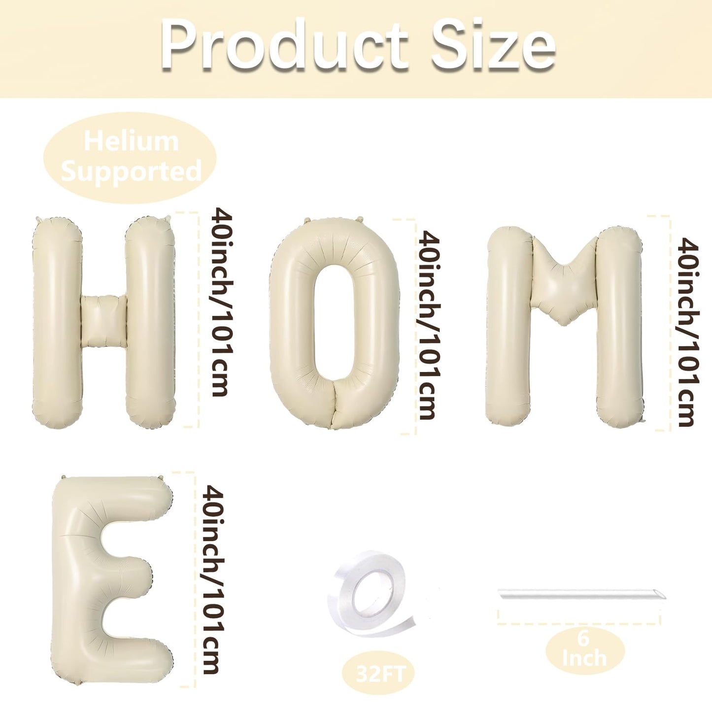 40 Inch Cream White HOME Balloon Banner – Large Ivory Alphabet Mylar