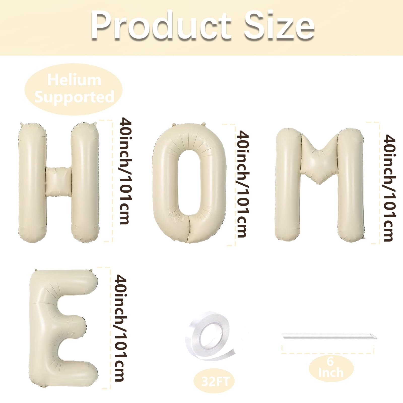 40 Inch Cream White HOME Balloon Banner – Large Ivory Alphabet Mylar