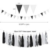 Black White Silver Party-Decorations Streamers - 23pcs Tissue Pom