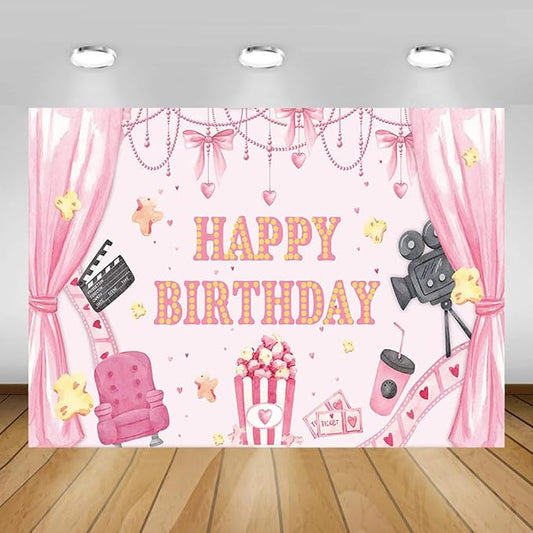 7x5ft Movie Theme Birthday Backdrop Girl Happy Birthday Party