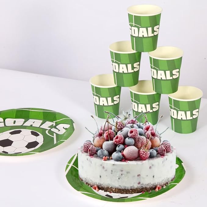 175 Piece Soccer Themed Disposable Plate Set for 25 Guests Party