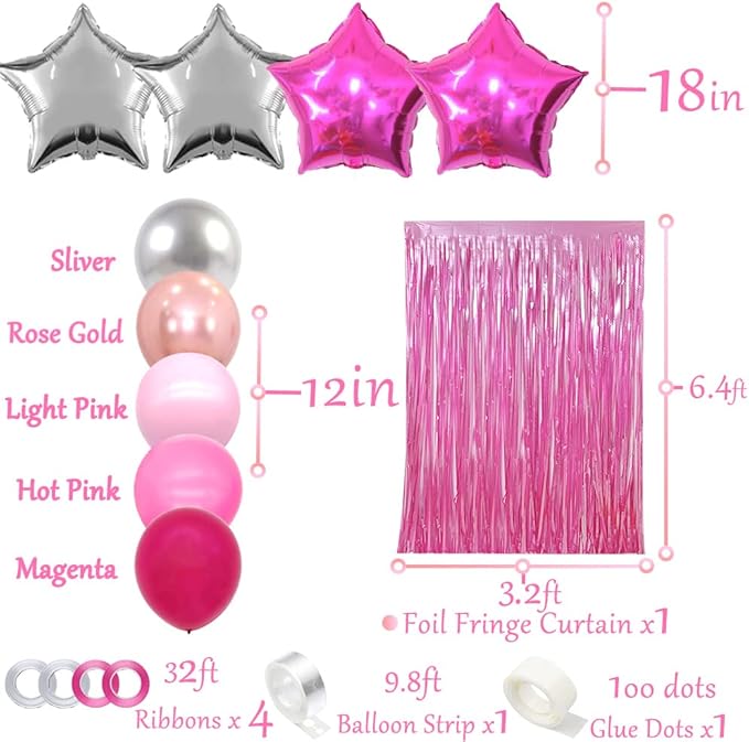 Pink Birthday Decorations Hot Pink Party Supplies Silver Happy