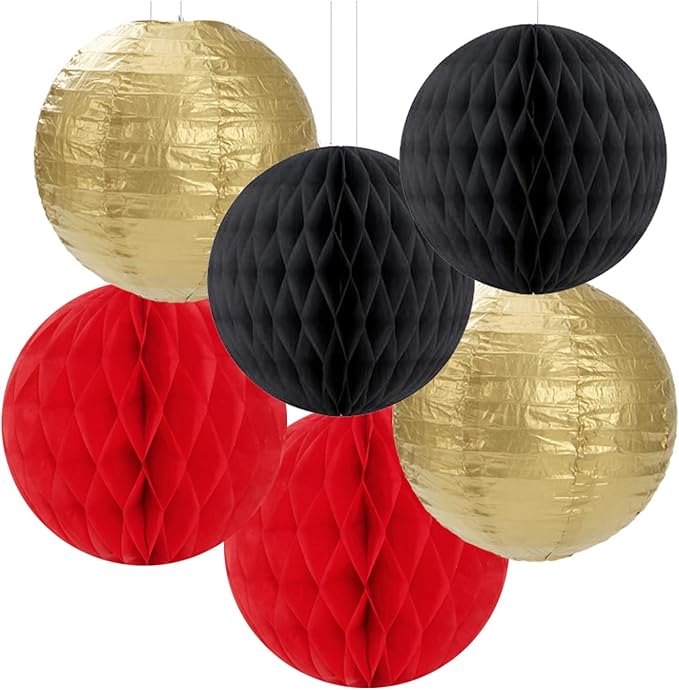 Red Black Gold Party Decorations Streamers Lanterns 14pcs Casino