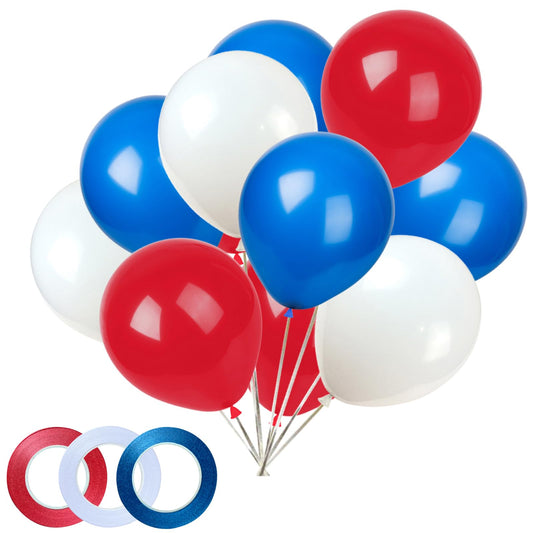 KADBANER White Red Blue Balloons,100 Pack 12 Inch Latex Balloons,for