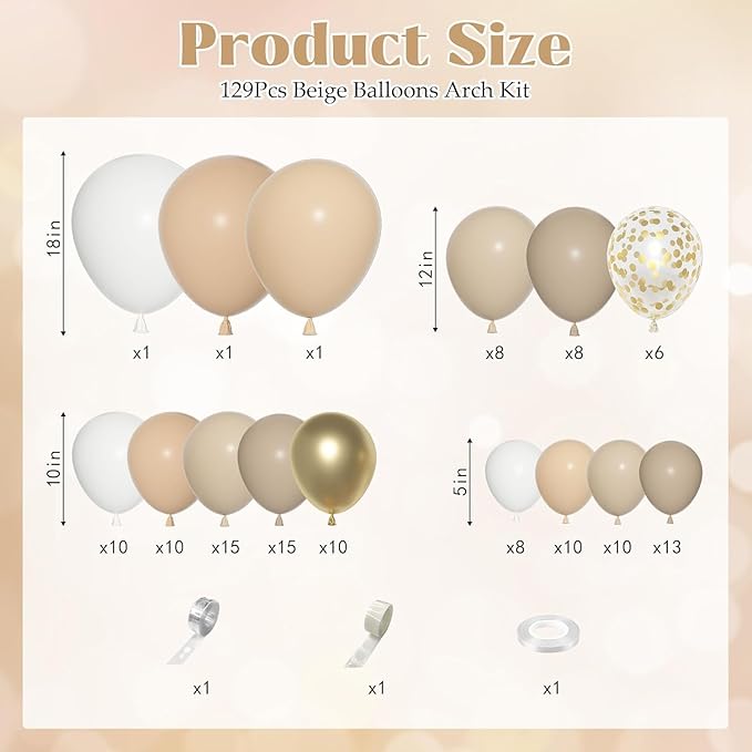Ouddy Party White Sand Gold Balloon Arch Garland Kit, Different Sizes