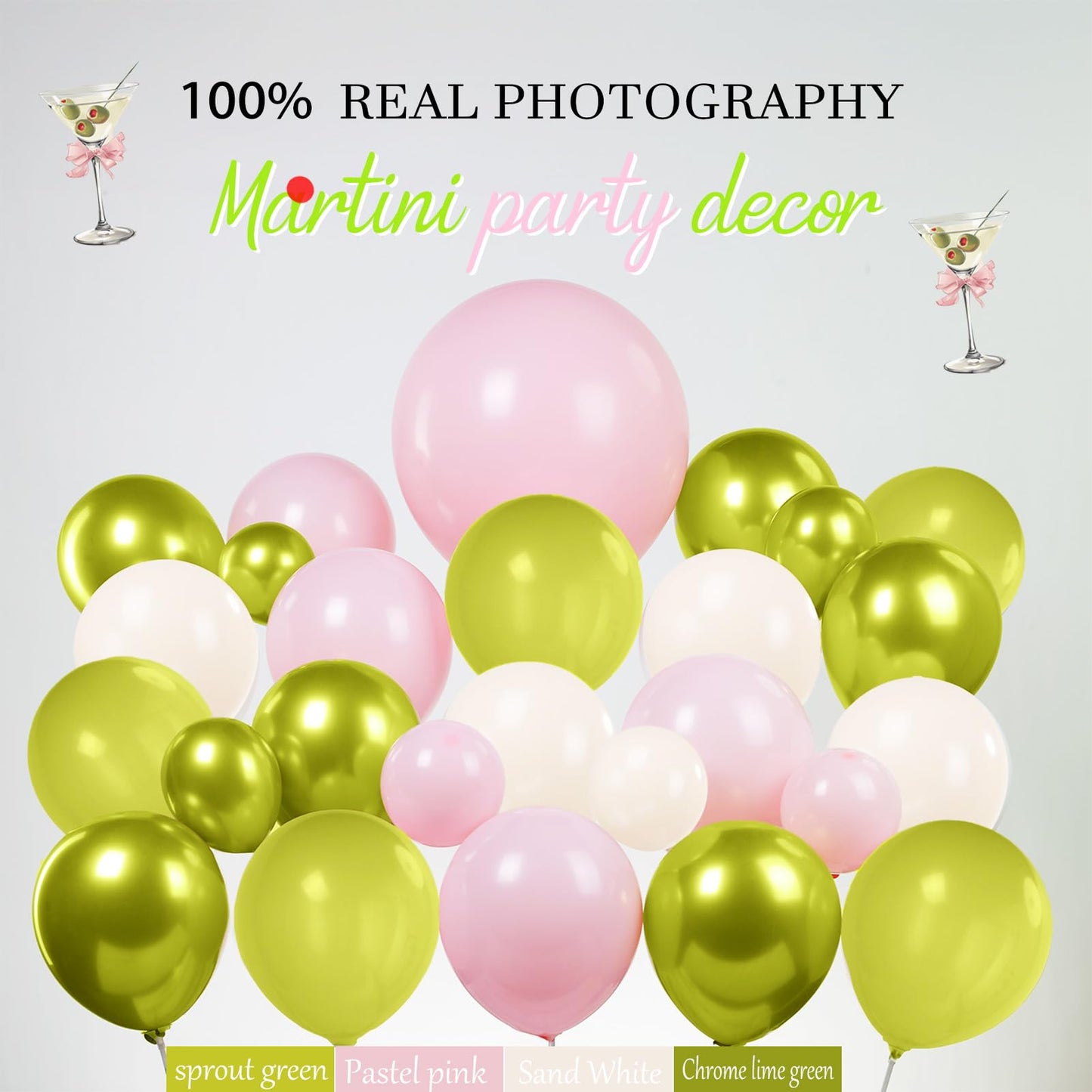 A Tini Bit Older balloon garland arch kit with Pink oilve green