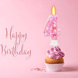 Pink Birthday Candles - Number 4 Candle for Birthday Girl, Butterfly
