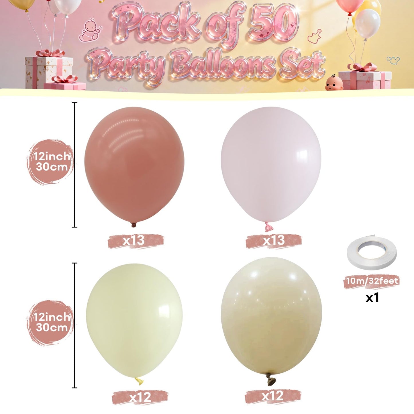Dusty Pink Balloons Pastel Pink Yellow White Sand Balloons Boho Baby