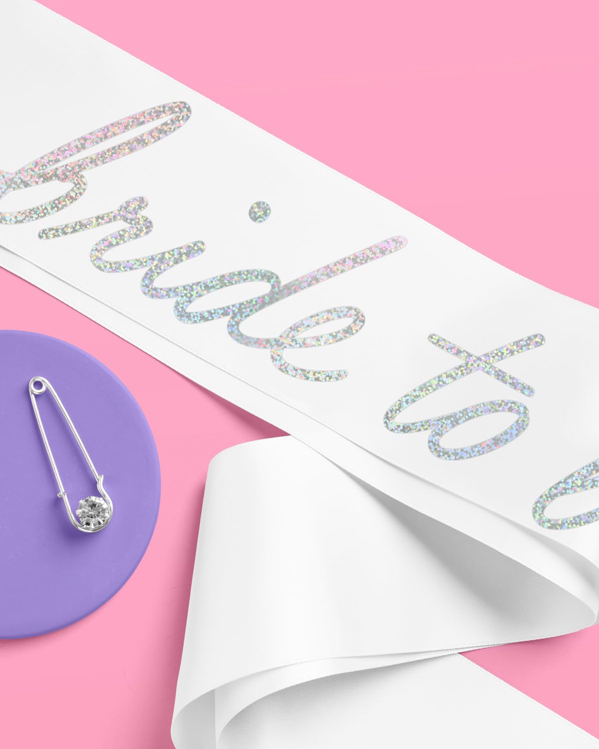 xo, Fetti White Satin Bride to Be Sash, Iridescent Foil | Bachelorette
