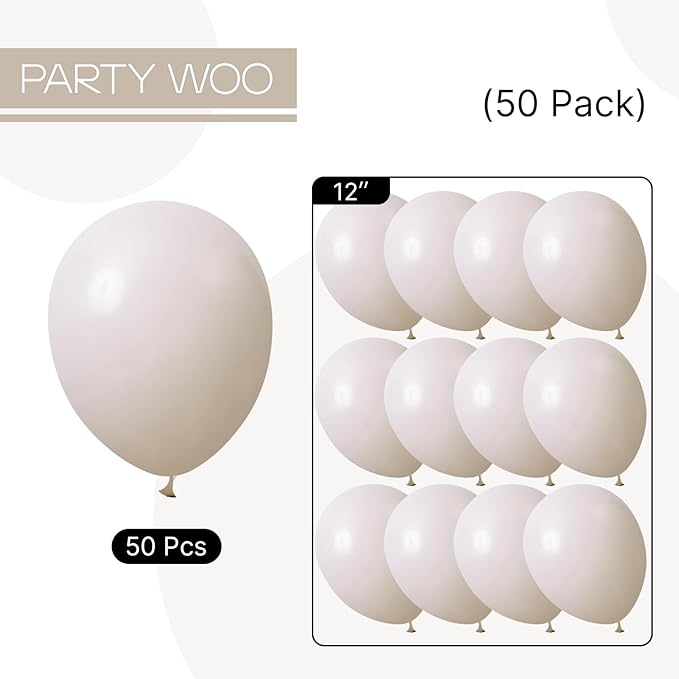PartyWoo White Sand Balloons 50 pcs 12 Inch Beige Cream Ivory Latex