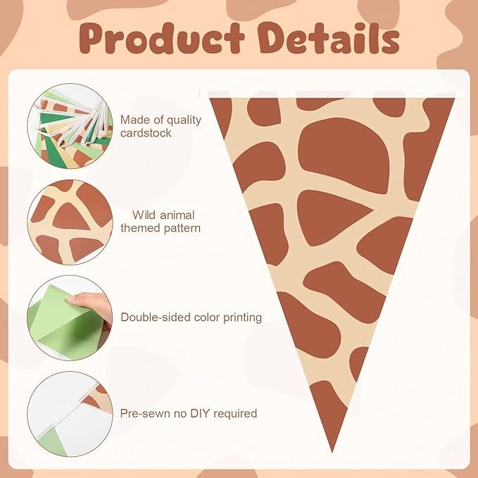 5 Pcs Safari Birthday Banner Decorations Giraffe Animals Green